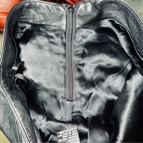 AOC Absence of Color Black Genuine Leather Pants Low Rise Flared Laser Cut 6 - Picture 13 of 15